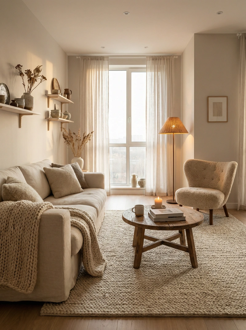 Дизайн интерьера в стиле Хюгге — Гостиная от нейросети RoomGPT
