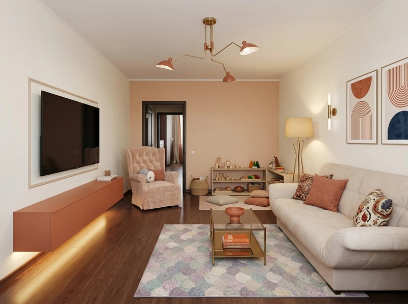 Дизайн гостиной в стиле Эклектика — фото интерьера от нейросети RoomGPT