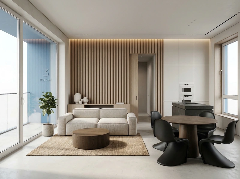 Дизайн интерьера в стиле Минимализм — Гостиная от нейросети RoomGPT