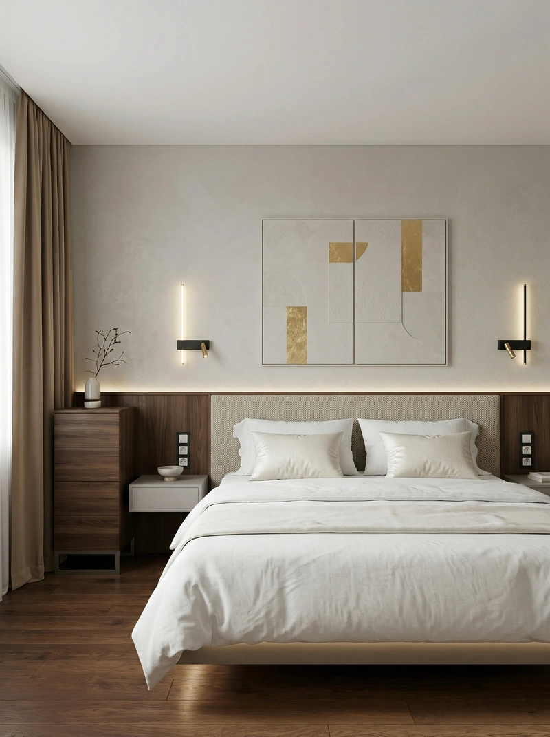 Дизайн спальни в стиле Контемпорари — фото интерьера от нейросети RoomGPT