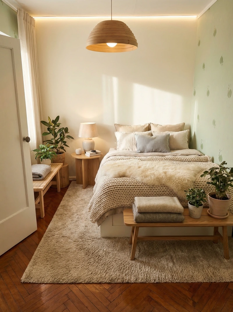Дизайн спальни в стиле Хюгге — фото интерьера от нейросети RoomGPT