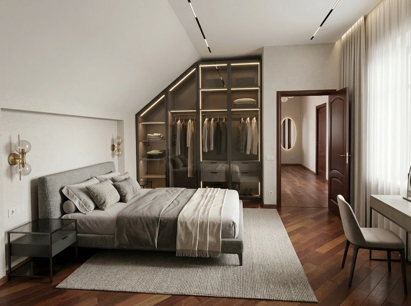 Дизайн спальни в стиле Контемпорари — фото интерьера от нейросети RoomGPT