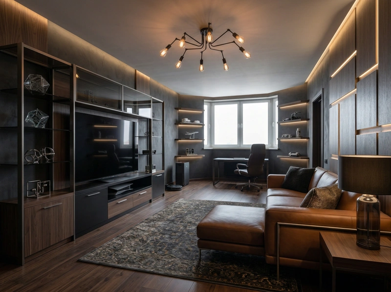 Дизайн гостиной в стиле Блэктэк — фото интерьера от нейросети RoomGPT