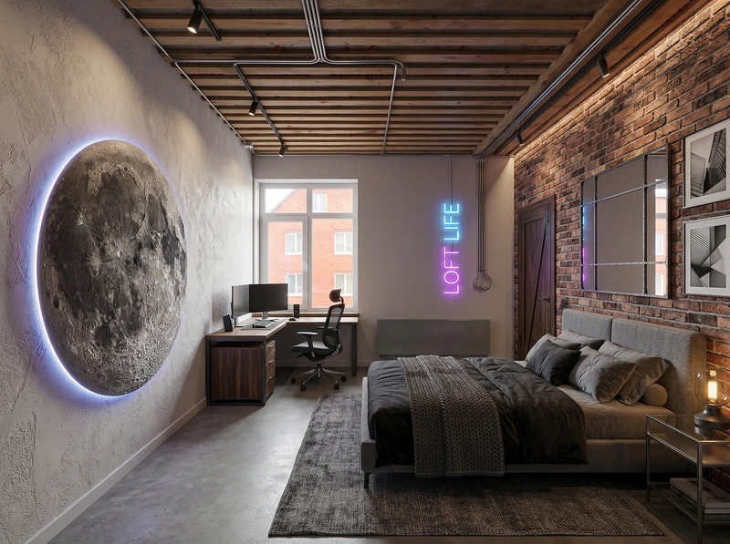 Дизайн интерьера в стиле Лофт — Спальня от нейросети RoomGPT
