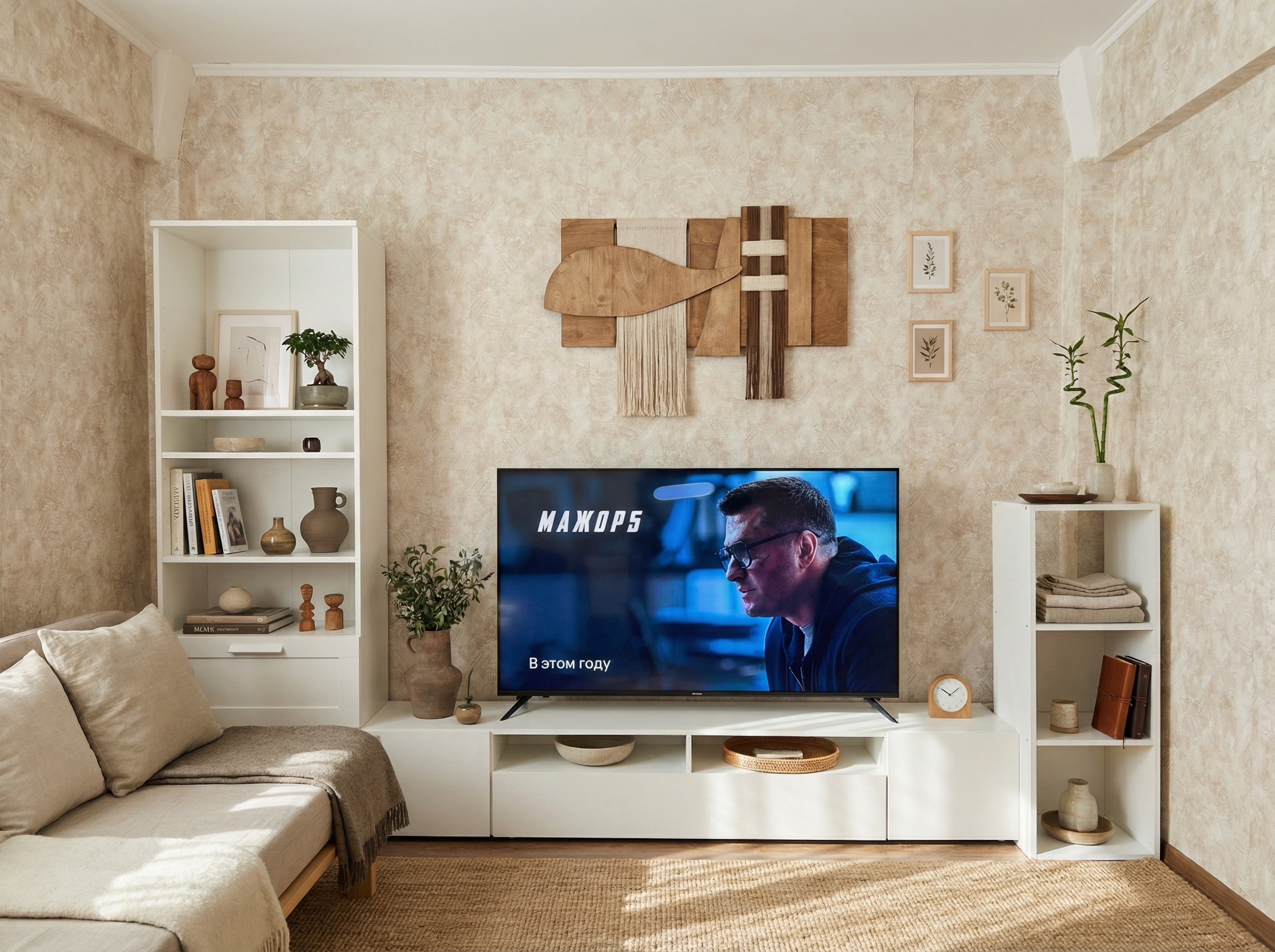 Дизайн гостиной в стиле Japandi — фото интерьера от нейросети RoomGPT