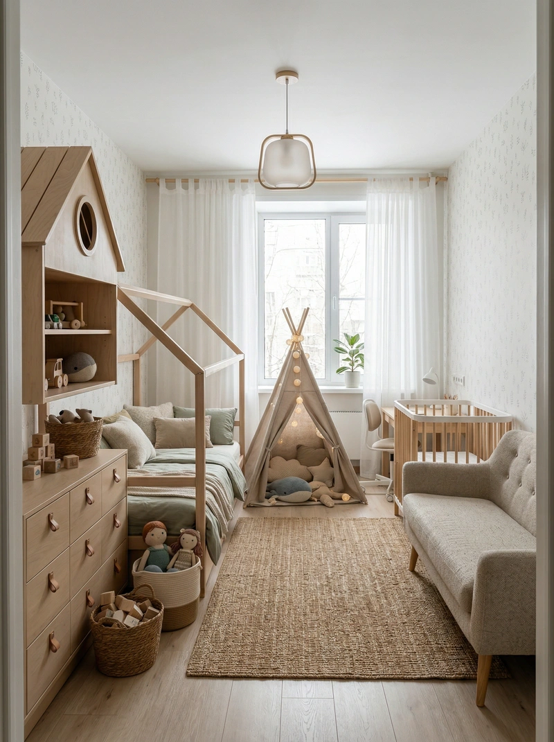 Дизайн интерьера в стиле Хюгге — Детская от нейросети RoomGPT