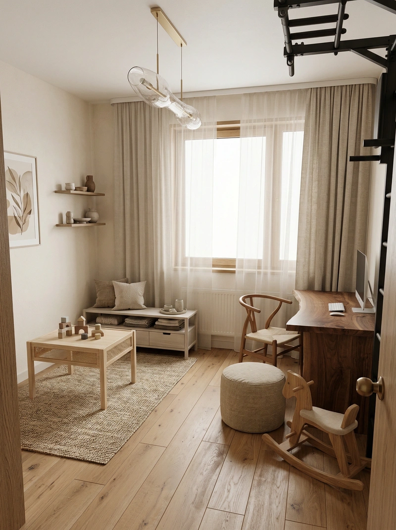 Дизайн детской в стиле Japandi — фото интерьера от нейросети RoomGPT