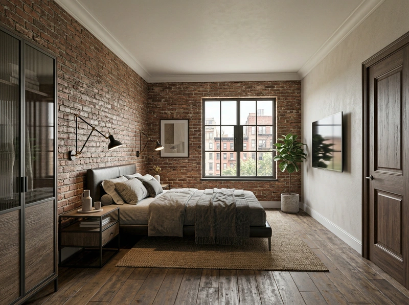 Дизайн спальни в стиле Лофт — фото интерьера от нейросети RoomGPT