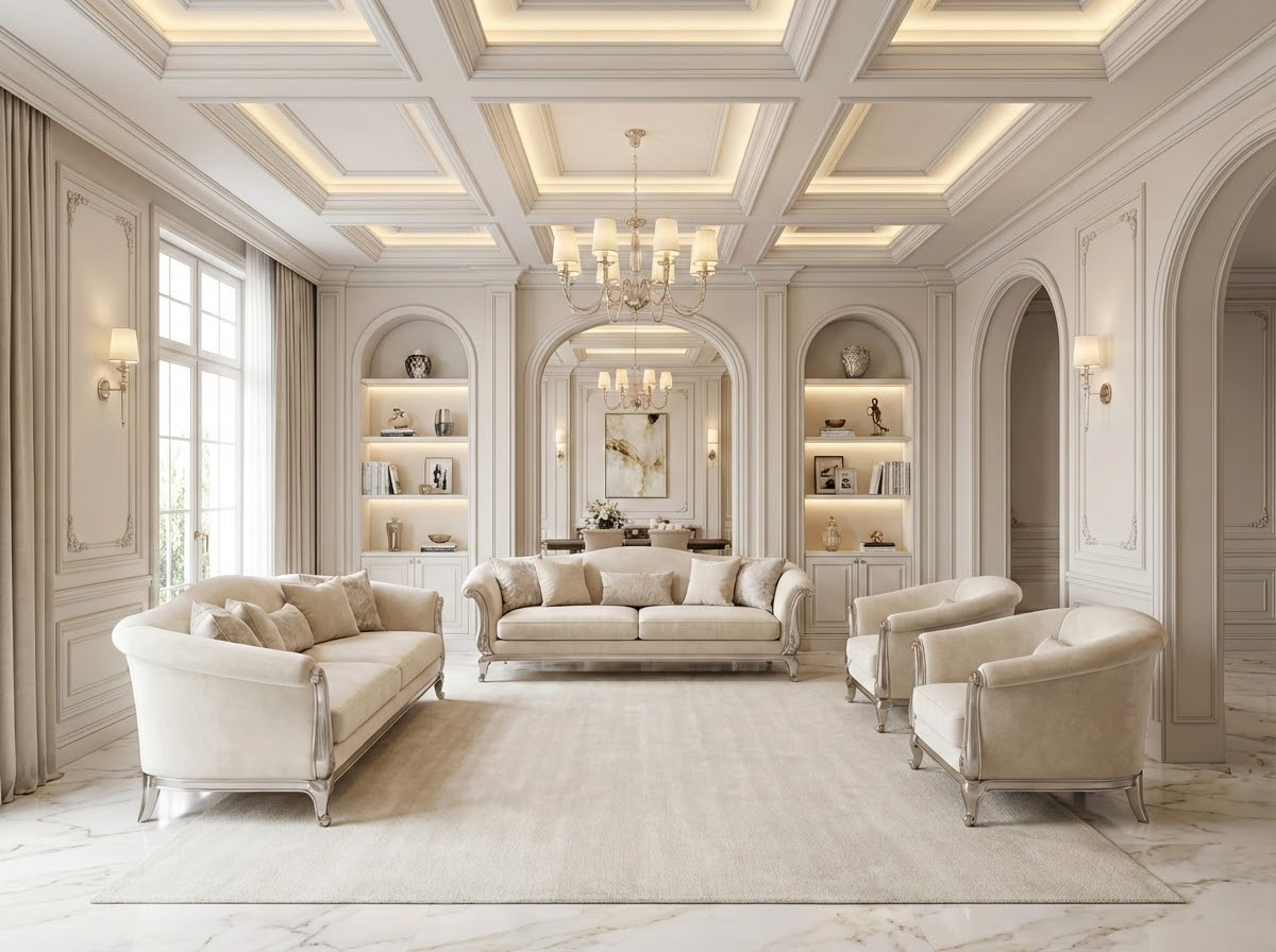 Дизайн гостиной в стиле Классика — фото интерьера от нейросети RoomGPT
