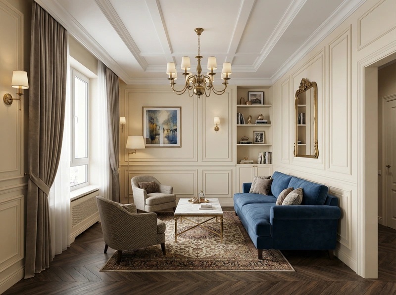 Дизайн интерьера в стиле Классика — Гостиная от нейросети RoomGPT