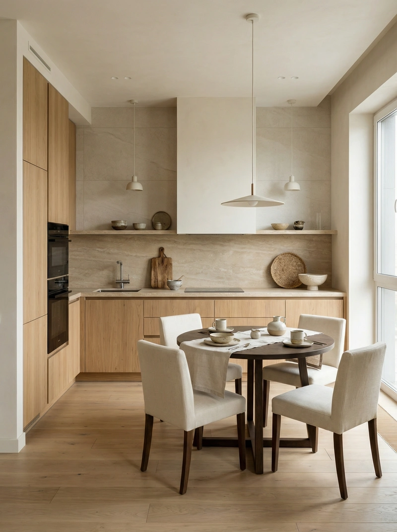 Дизайн кухни в стиле Japandi — фото интерьера от нейросети RoomGPT