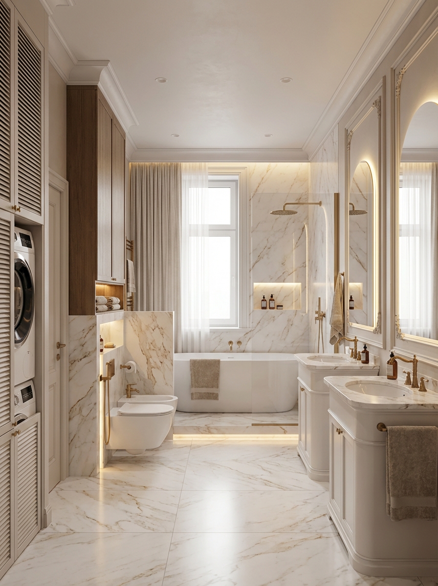 Дизайн ванной в стиле Классика — фото интерьера от нейросети RoomGPT