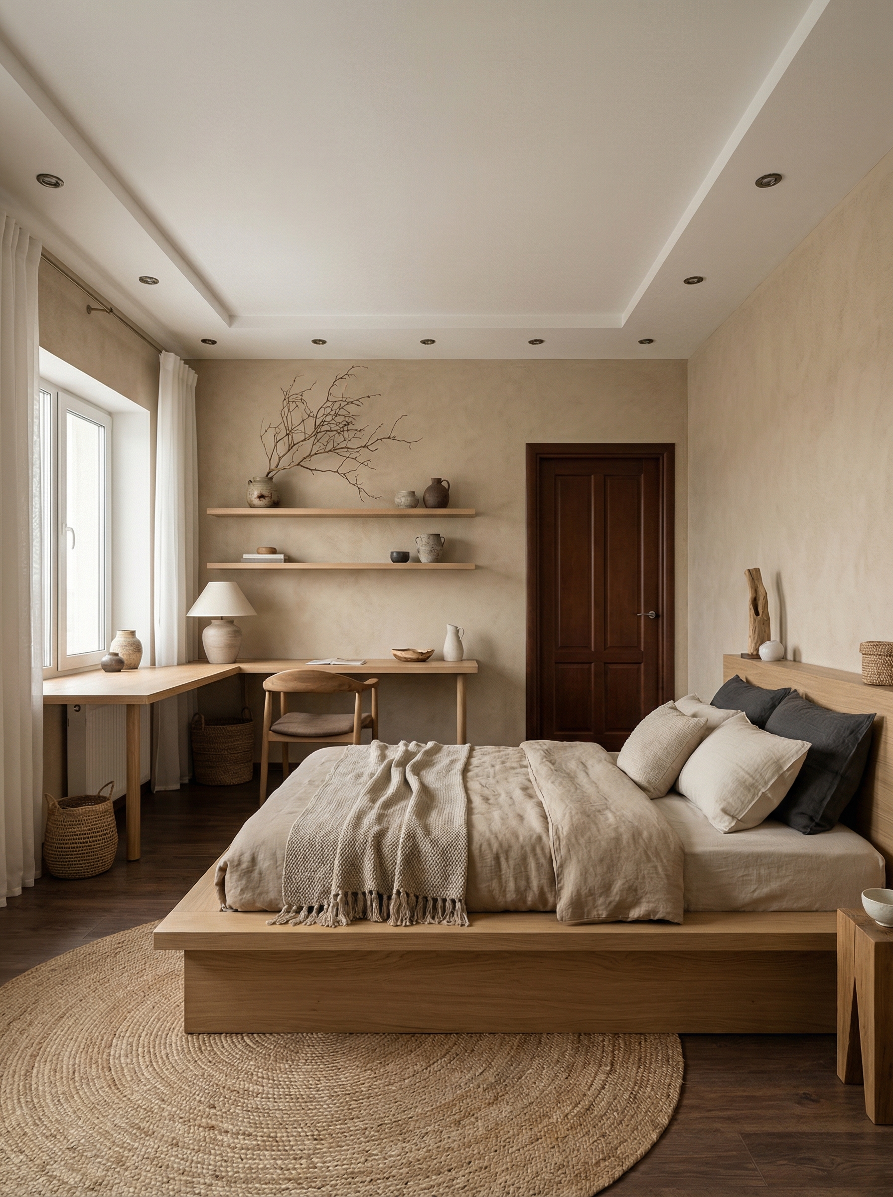 Дизайн спальни в стиле Japandi — фото интерьера от нейросети RoomGPT