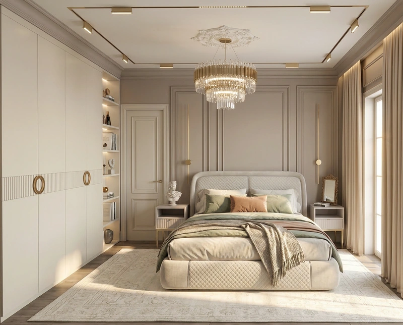 Дизайн спальни в стиле Неоклассика — фото интерьера от нейросети RoomGPT