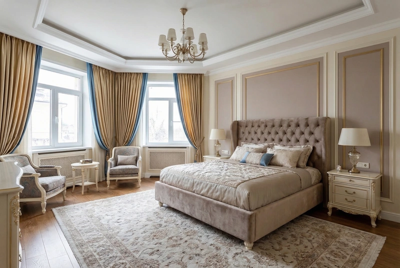 Дизайн спальни в стиле Классика — фото интерьера от нейросети RoomGPT