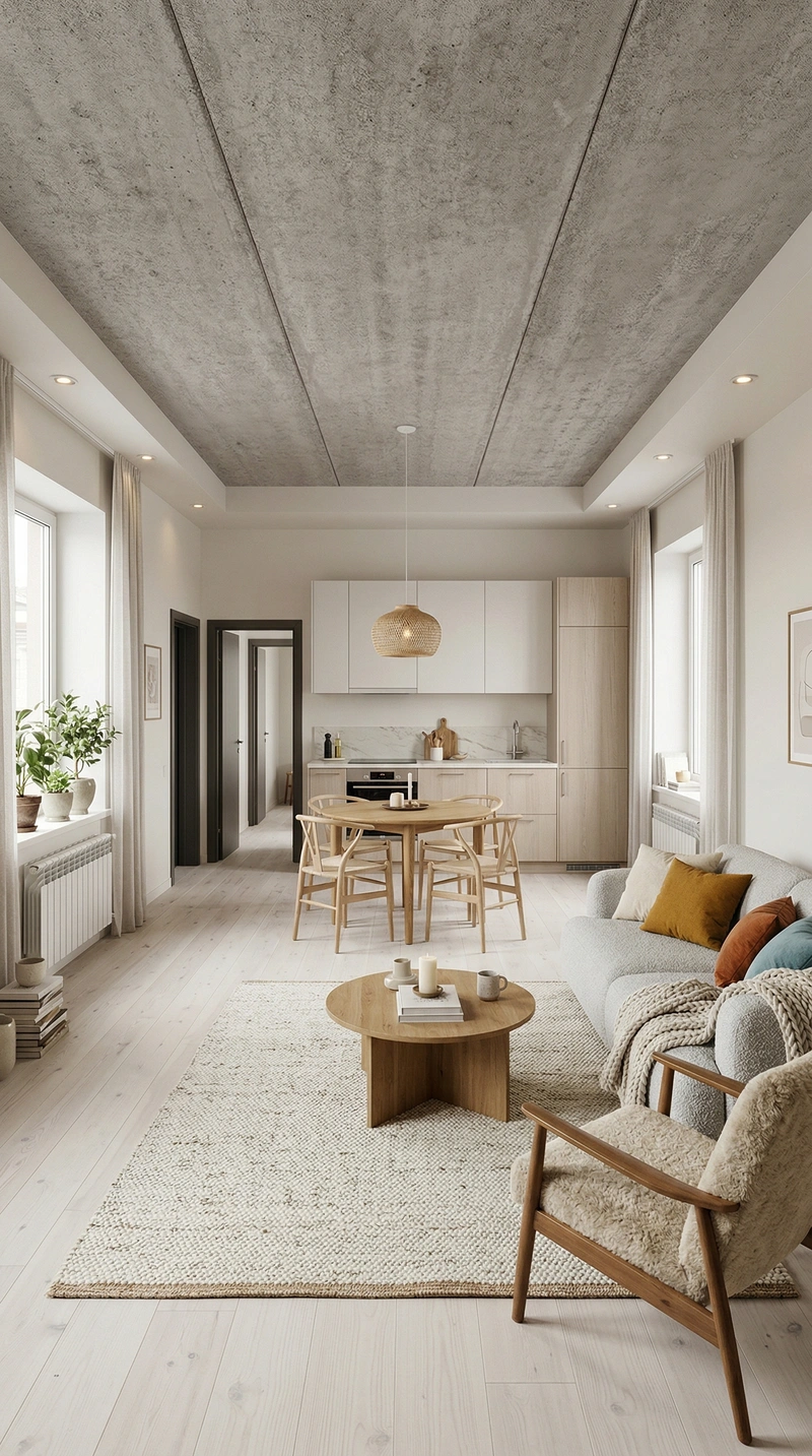 Дизайн гостиной в стиле Хюгге — фото интерьера от нейросети RoomGPT