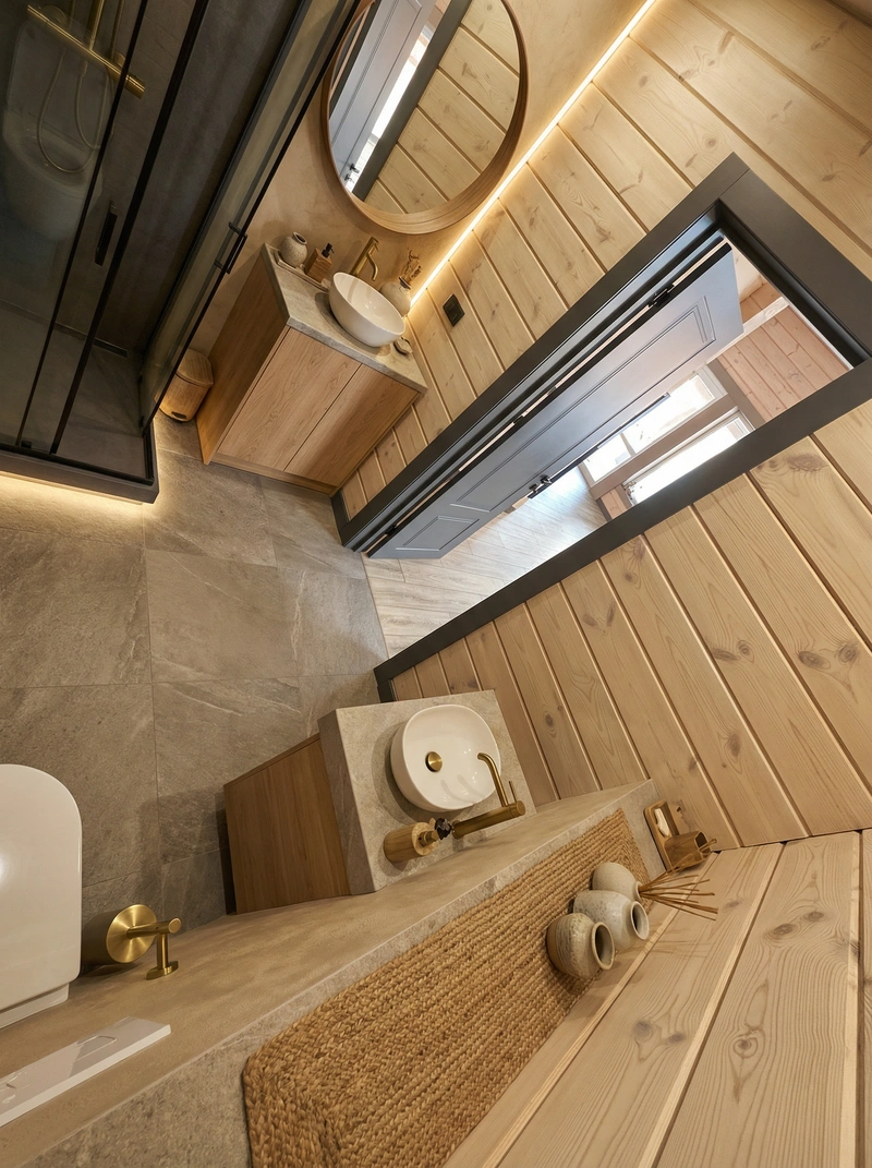 Дизайн ванной в стиле Japandi — фото интерьера от нейросети RoomGPT