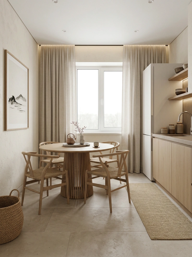 Дизайн кухни в стиле Japandi — фото интерьера от нейросети RoomGPT