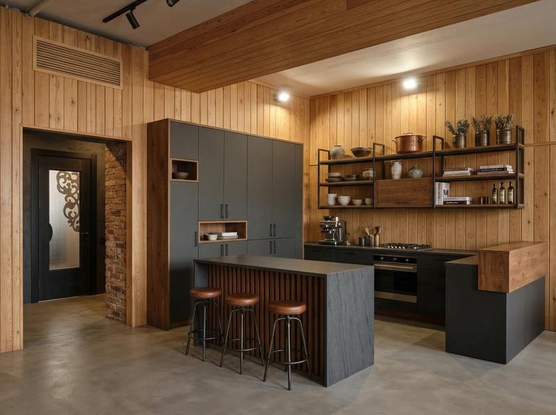 Дизайн кухни в стиле Лофт — фото интерьера от нейросети RoomGPT