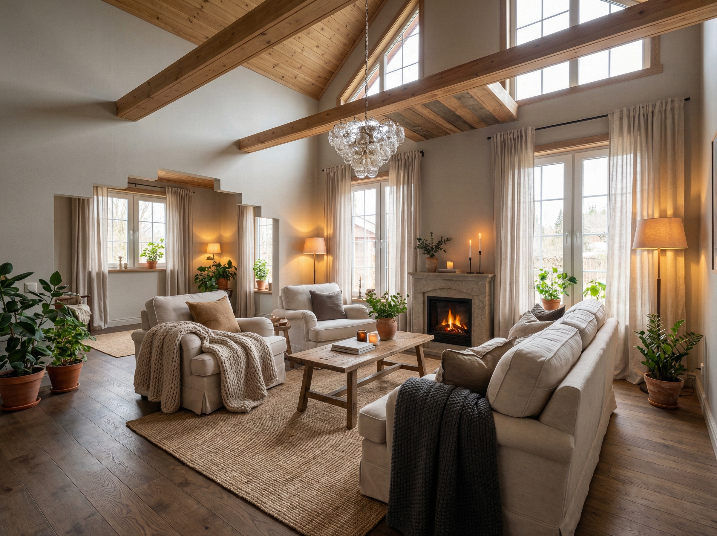 Дизайн гостиной в стиле Хюгге — фото интерьера от нейросети RoomGPT