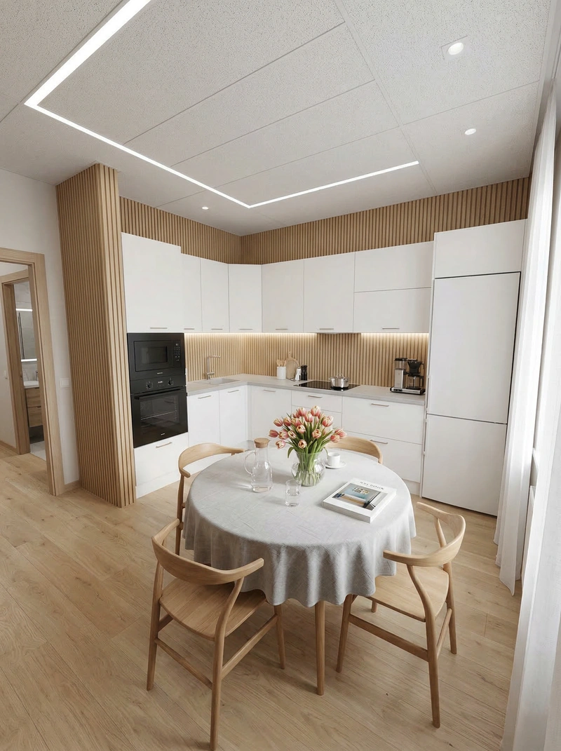 Дизайн кухни в стиле Сканди — фото интерьера от нейросети RoomGPT