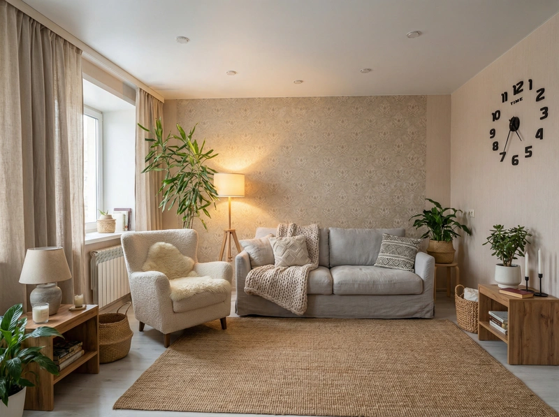 Дизайн интерьера в стиле Хюгге — Гостиная от нейросети RoomGPT