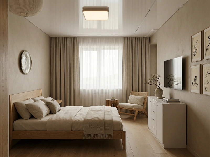 Дизайн спальни в стиле Japandi — фото интерьера от нейросети RoomGPT