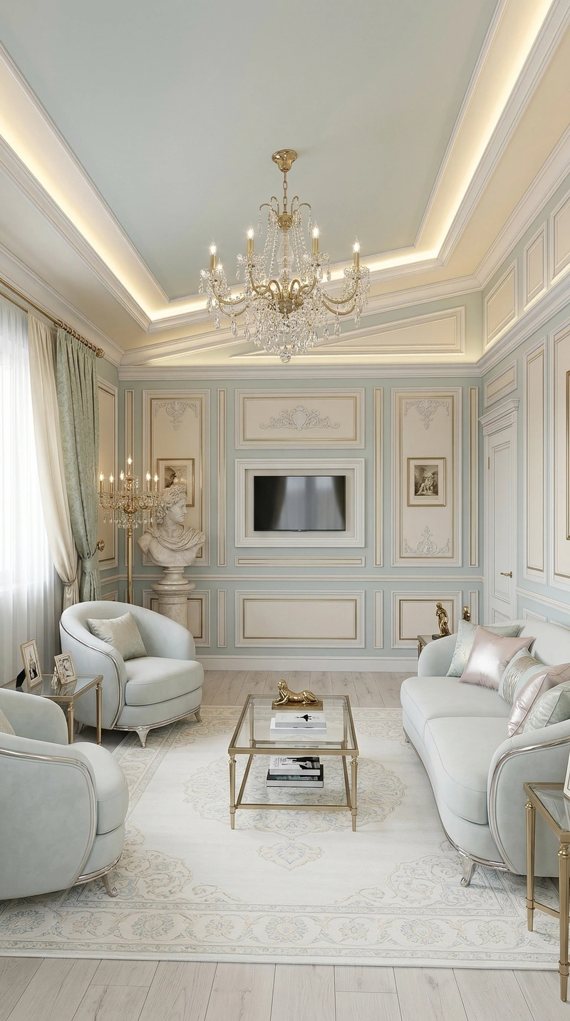 Дизайн гостиной в стиле Неоклассика — фото интерьера от нейросети RoomGPT