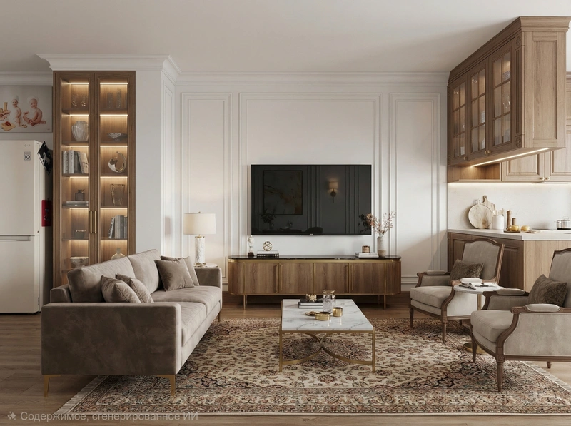 Дизайн интерьера в стиле Классика — Гостиная от нейросети RoomGPT