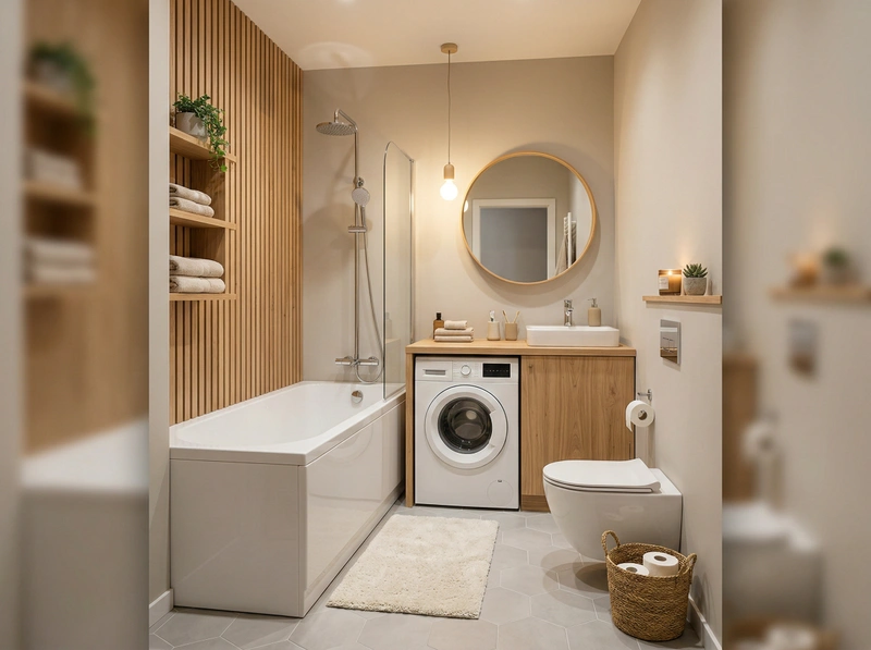 Дизайн ванной в стиле Хюгге — фото интерьера от нейросети RoomGPT