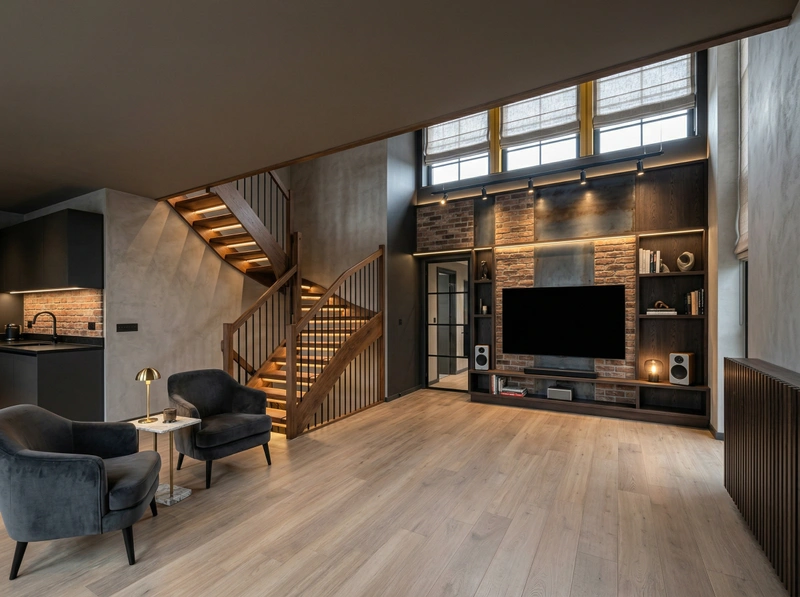 Дизайн гостиной в стиле Лофт — фото интерьера от нейросети RoomGPT
