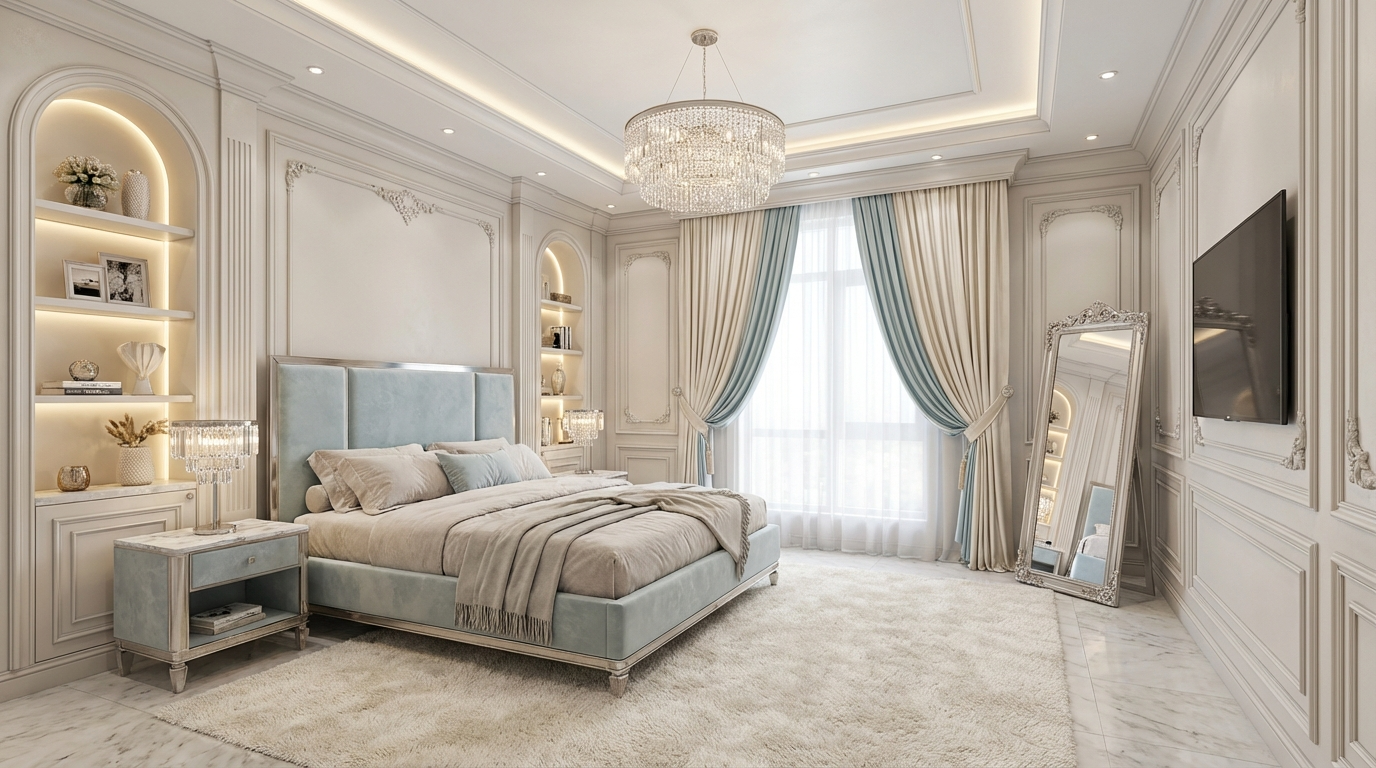 Дизайн спальни в стиле Классика — фото интерьера от нейросети RoomGPT