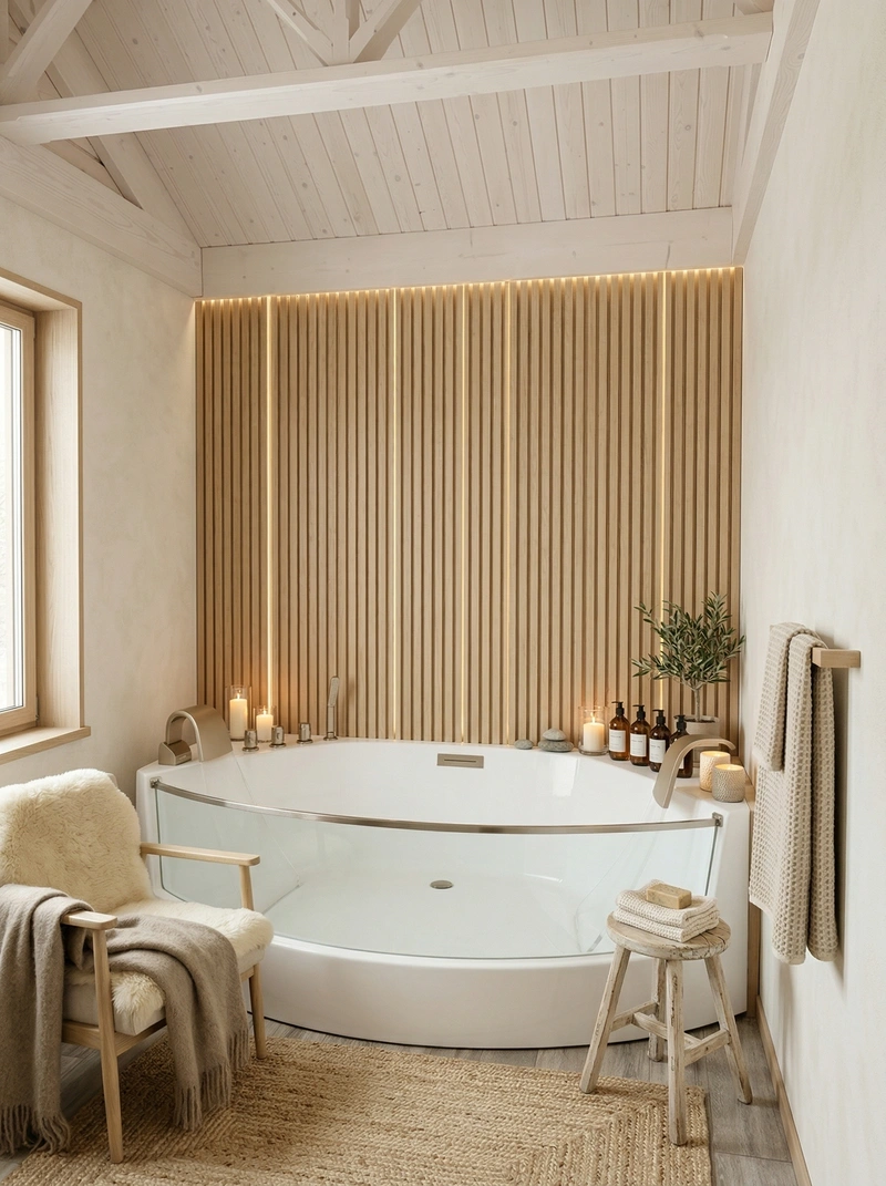 Дизайн ванной в стиле Хюгге — фото интерьера от нейросети RoomGPT