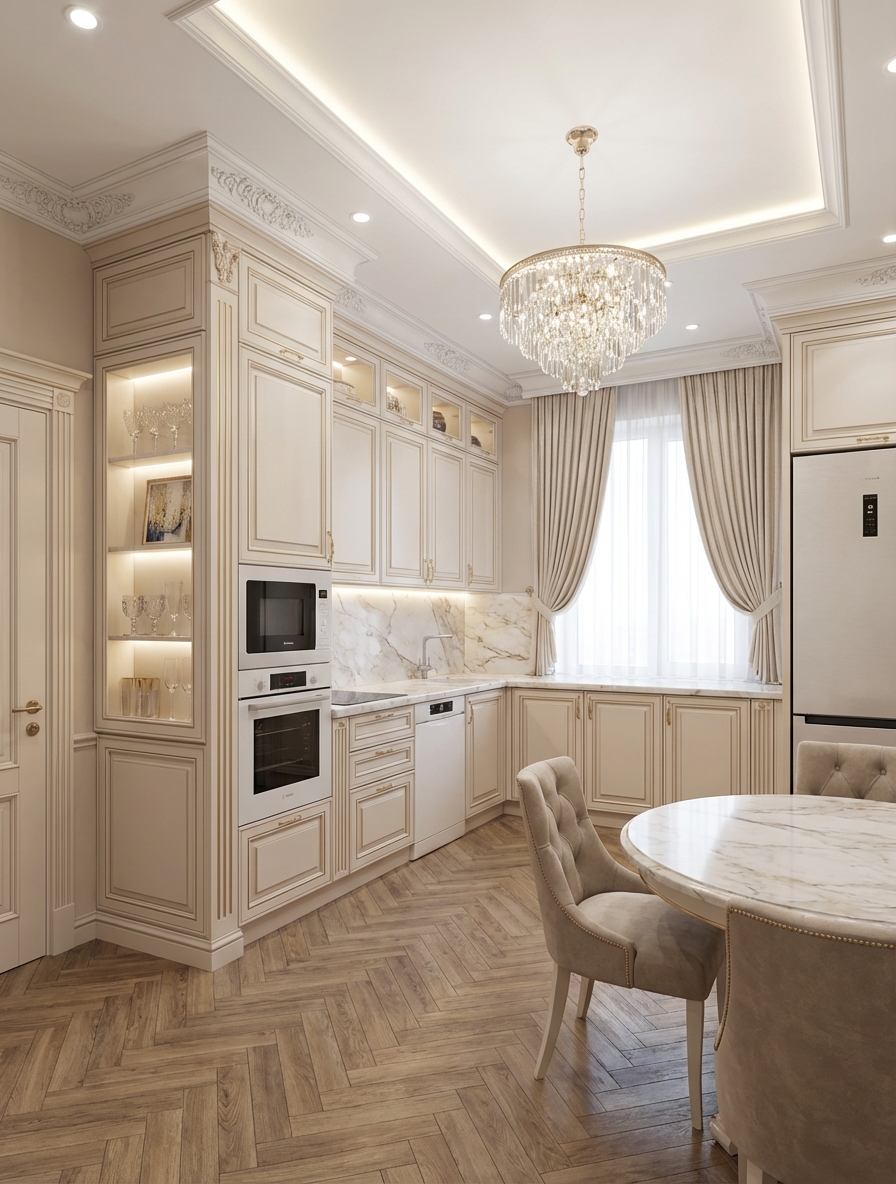 Дизайн кухни в стиле Классика — фото интерьера от нейросети RoomGPT