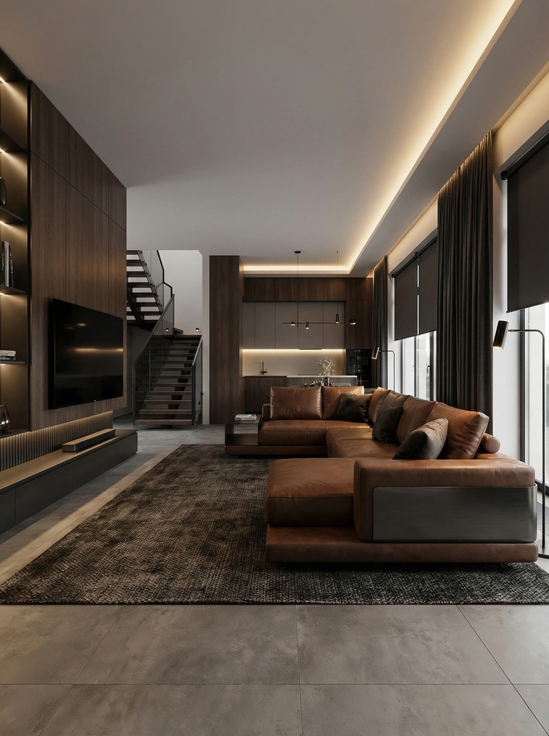 Дизайн гостиной в стиле Блэктэк — фото интерьера от нейросети RoomGPT