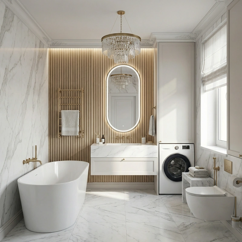Дизайн ванной в стиле Неоклассика — фото интерьера от нейросети RoomGPT