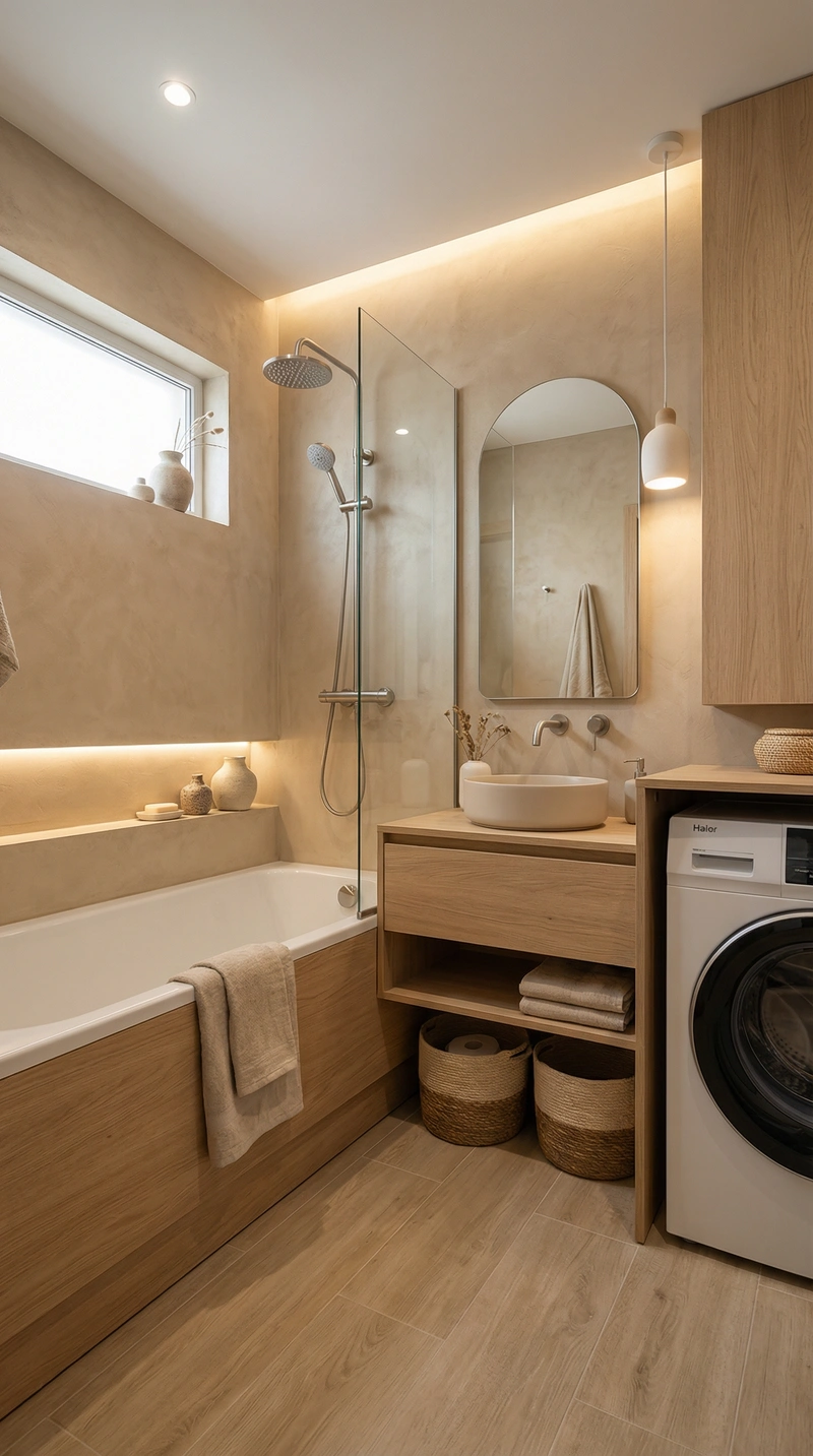 Дизайн ванной в стиле Japandi — фото интерьера от нейросети RoomGPT