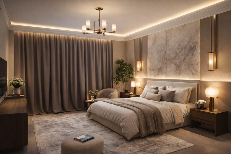 Дизайн спальни в стиле Контемпорари — фото интерьера от нейросети RoomGPT