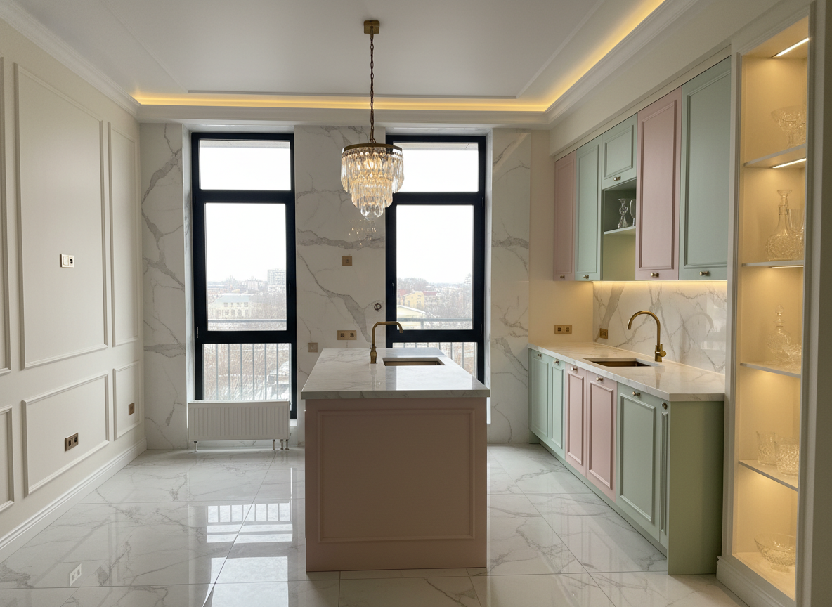 Дизайн кухни в стиле Классика — фото интерьера от нейросети RoomGPT