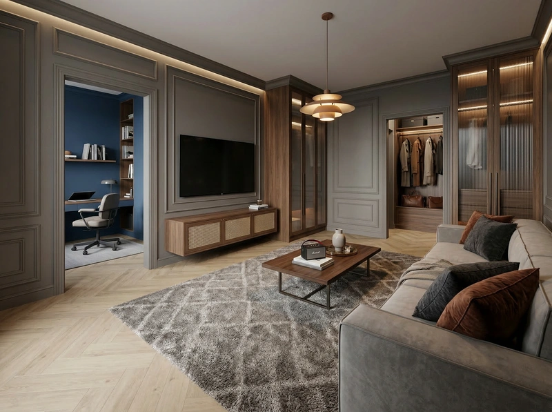 Дизайн интерьера в стиле Контемпорари — Гостиная от нейросети RoomGPT