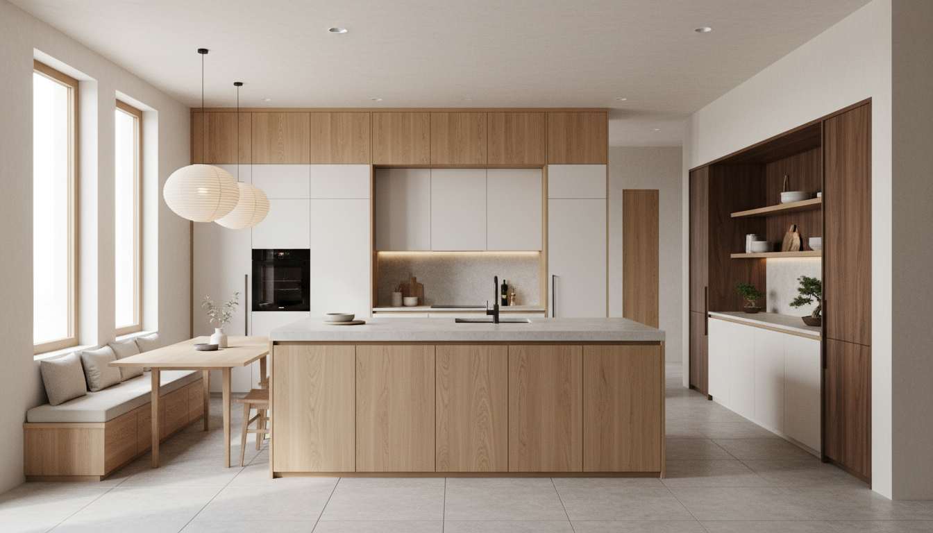 Дизайн кухни в стиле Japandi — фото интерьера от нейросети RoomGPT