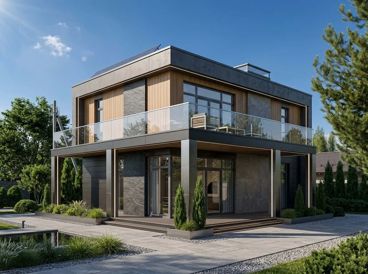 Дизайн фасада в стиле Хай-тек — Фасад от нейросети RoomGPT