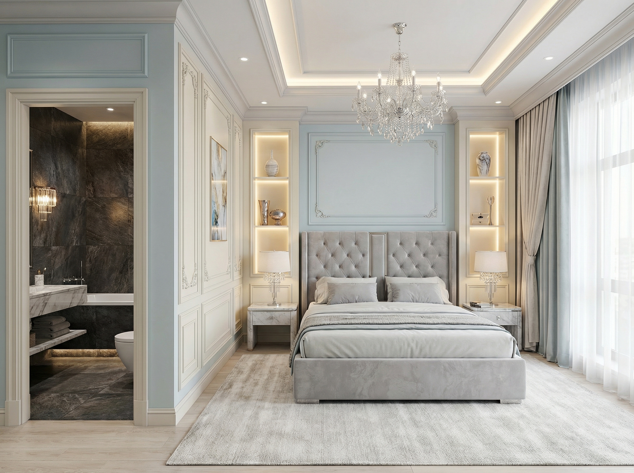 Дизайн спальни в стиле Классика — фото интерьера от нейросети RoomGPT