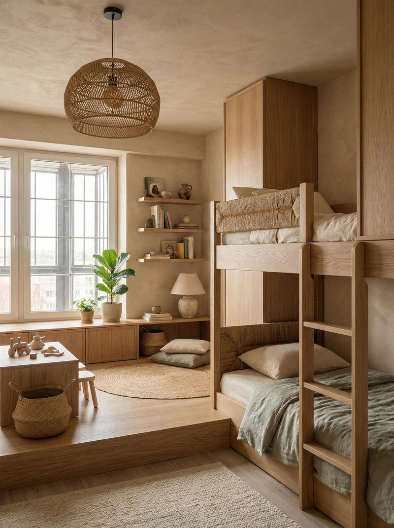 Дизайн детской в стиле Japandi — фото интерьера от нейросети RoomGPT