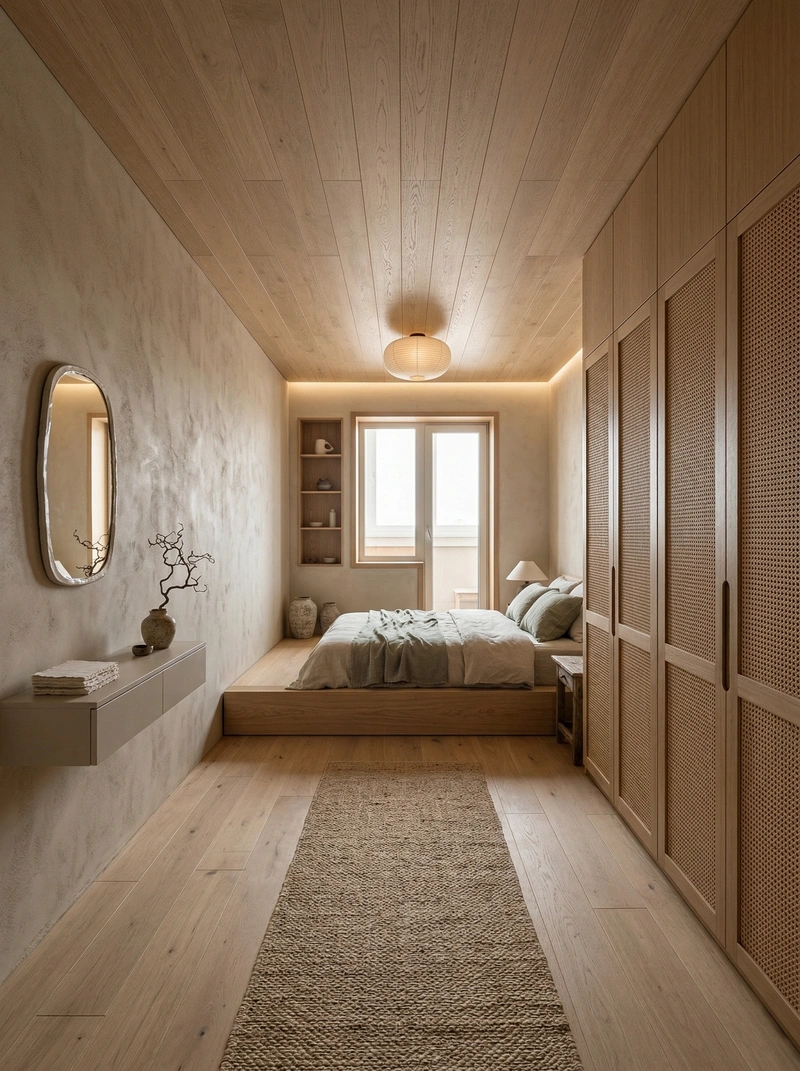 Дизайн спальни в стиле Japandi — фото интерьера от нейросети RoomGPT