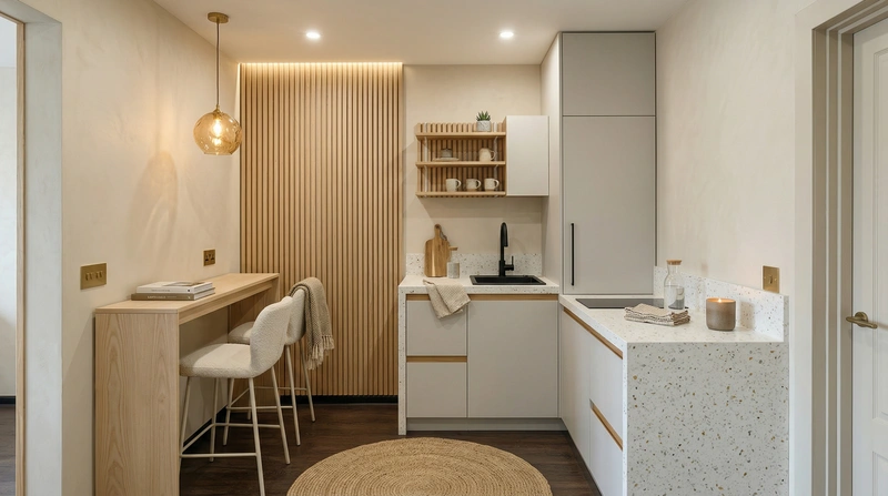 Дизайн кухни в стиле Хюгге — фото интерьера от нейросети RoomGPT