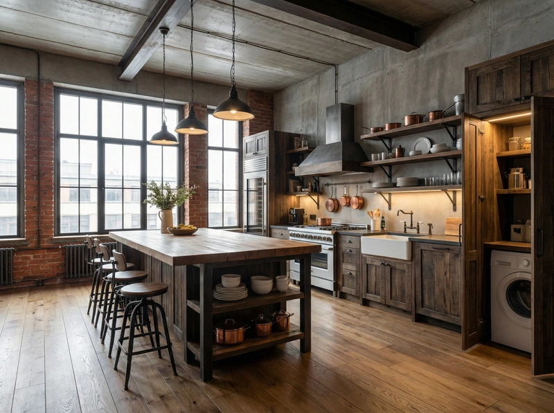 Дизайн интерьера в стиле Лофт — Кухня от нейросети RoomGPT