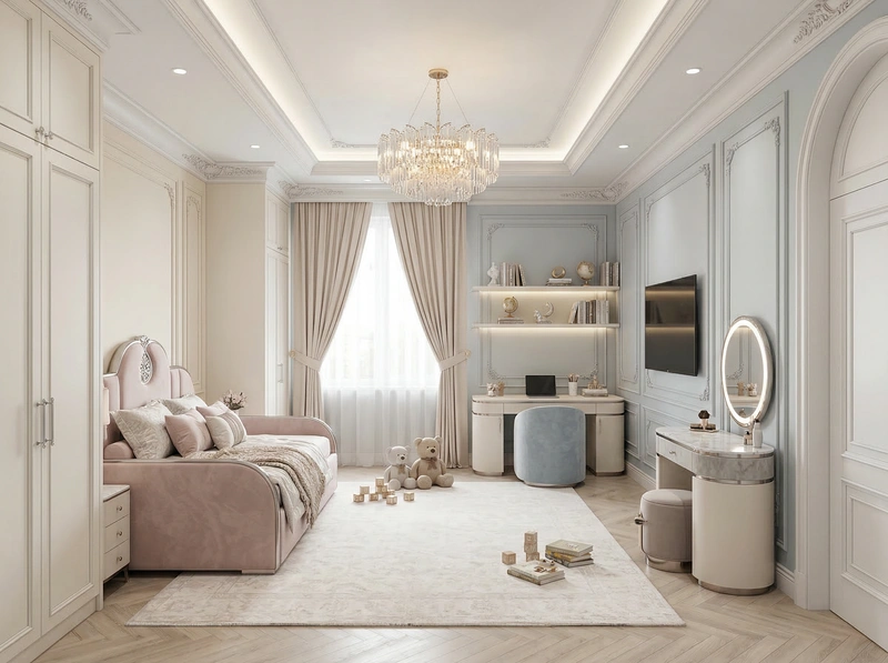 Дизайн детской в стиле Неоклассика — фото интерьера от нейросети RoomGPT
