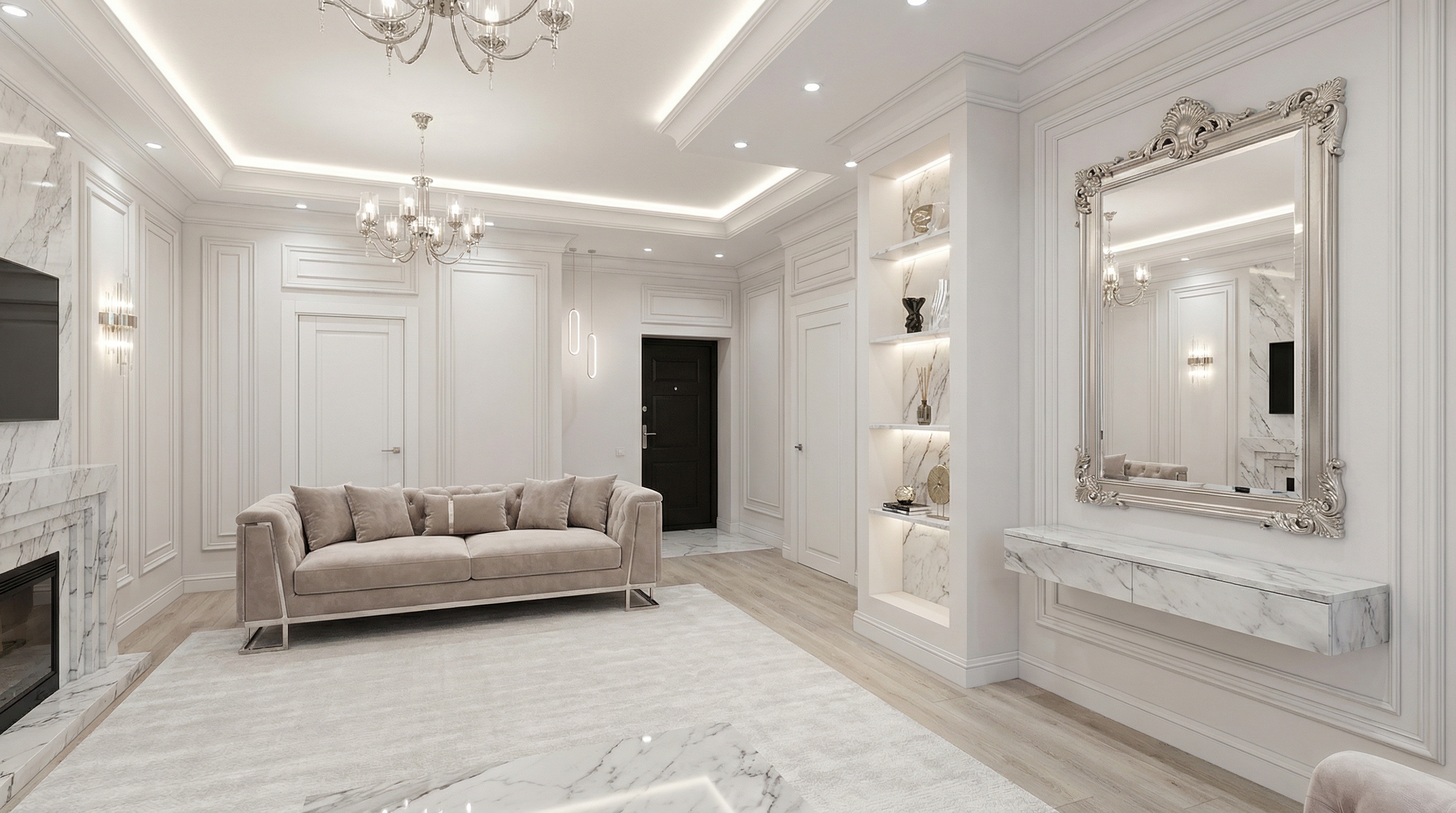 Дизайн гостиной в стиле Классика — фото интерьера от нейросети RoomGPT