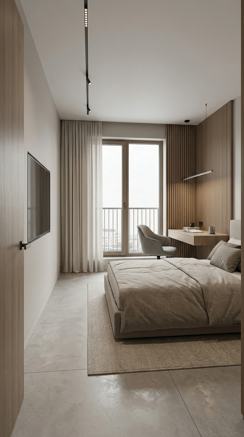 Дизайн спальни в стиле Минимализм — фото интерьера от нейросети RoomGPT